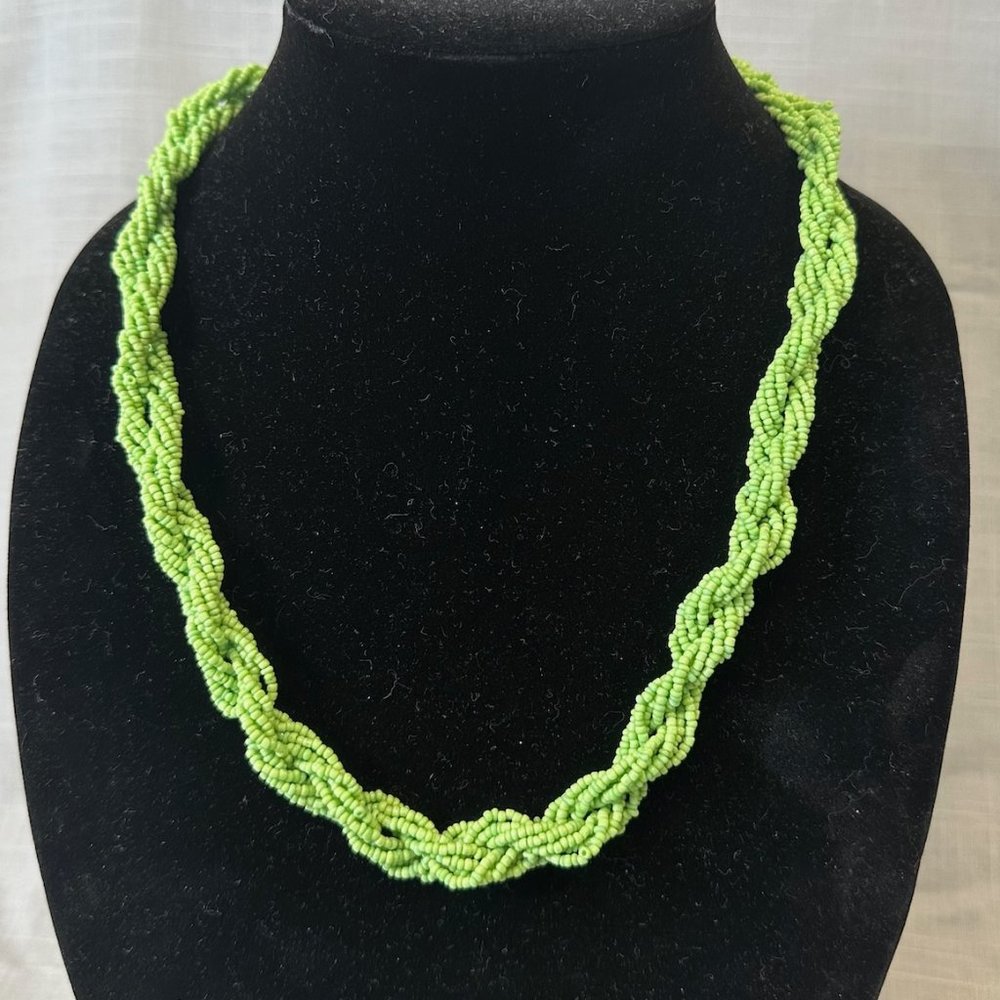 Vintage Lime Green Seed Bead Twisted Necklace